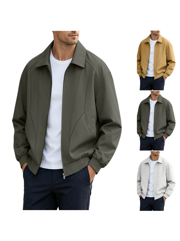Men Bomber Jackets Men Minimalist Full Zip Lapel Long Sleeve Jackets with Pockets Geometric Seam Design Relaxed Fit Casual Daily Commute Outerwear Jackets