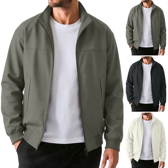FEIIBMOYRIA Men Jackets Men's Stand Collar Ribbed Cuffs Hem Solid Color Long Sleeve Jackets Side Pockets Full Zipper Casual Classic Daily Commute Outerwear Coats