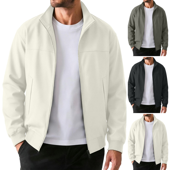 FEIIBMOYRIA Men Jackets Men's Stand Collar Ribbed Cuffs Hem Solid Color Long Sleeve Jackets Side Pockets Full Zipper Casual Classic Daily Commute Outerwear Coats
