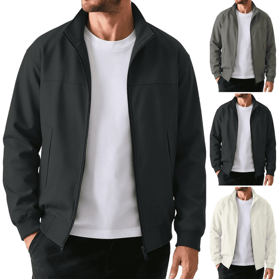 FEIIBMOYRIA Men Jackets Men's Stand Collar Ribbed Cuffs Hem Solid Color Long Sleeve Jackets Side Pockets Full Zipper Casual Classic Daily Commute Outerwear Coats