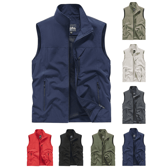 FEIIBMOYRIA Men Lightweight Vests Men's Stand Collar Full Zipper Solid Sleeveless Casual Outdoor Sports Jackets with Multi Pockets