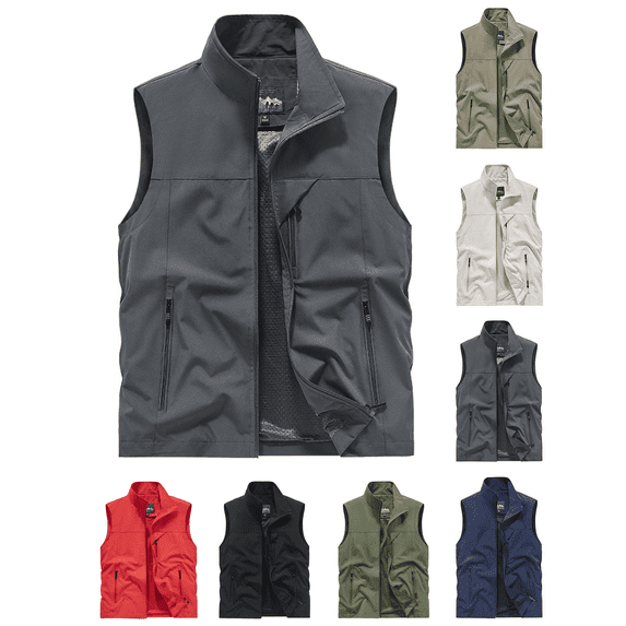 FEIIBMOYRIA Men Lightweight Vests Men's Stand Collar Full Zipper Solid Sleeveless Casual Outdoor Sports Jackets with Multi Pockets
