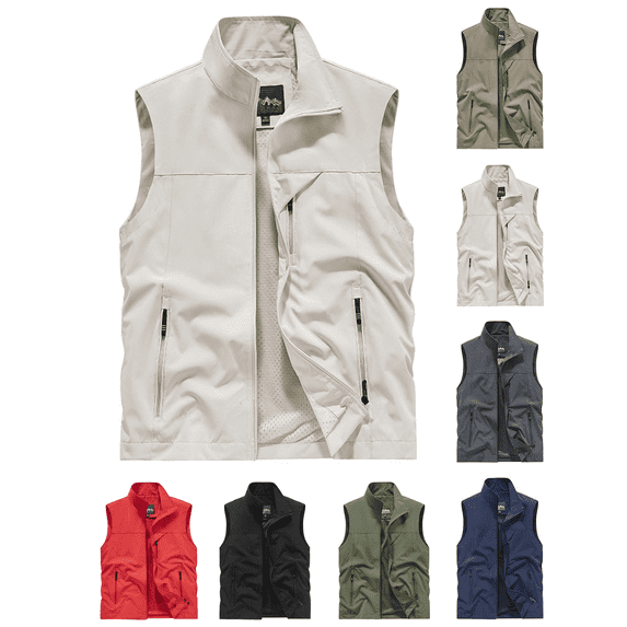 FEIIBMOYRIA Men Lightweight Vests Men's Stand Collar Full Zipper Solid Sleeveless Casual Outdoor Sports Jackets with Multi Pockets