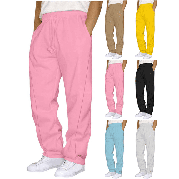 FEIIBMOYRIA Men's Long Pants Men Loose Drawstring Elastic Waist Solid Color Sweatpants Casual Soft Comfortable Classic Daily Sports Streetwear Straight Leg Pants