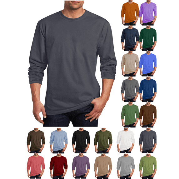 FEIIBMOYRIA Men's Long Sleeve T-Shirts Men Solid Stretch Soft Round ...