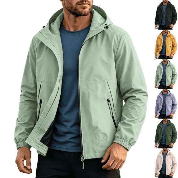 FEIIBMOYRIA Men's Outdoor Jackets Men Full Zipped Hooded Water Repellent Windbreaker Jackets Casual Solid Color Basic Comfy Coats for Daily Commute Outdoor Sports Wear