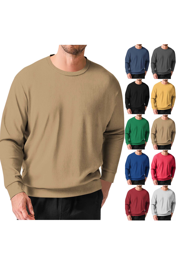 Men's Pollovers Vertical Textured Crew Neck Comfy Long Sleeve Solid Color Sweatshirts Loose Fit Ribbed Knit Casual Daily Basic Loungewear Tops