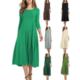 thumbnail image 1 of FEIIBMOYRIA Women Casual Dresses Women's Round Neck Solid Color Soft Cotton Midi Dresses Loose High Waist A‑Line Office Commute Daily Outwear Long Sleeve Dresses, 1 of 4