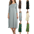 thumbnail image 1 of FEIIBMOYRIA Women Casual Dresses Women's Round Neck Solid Color Soft Cotton Midi Dresses Loose High Waist A‑Line Office Commute Daily Outwear Long Sleeve Dresses, 1 of 5