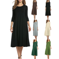 thumbnail image 1 of FEIIBMOYRIA Women Casual Dresses Women's Round Neck Solid Color Soft Cotton Midi Dresses Loose High Waist A‑Line Office Commute Daily Outwear Long Sleeve Dresses, 1 of 5