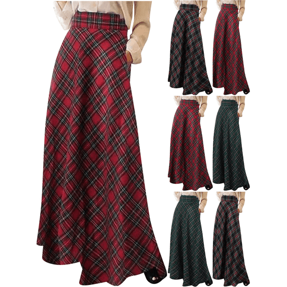 FEIIBMOYRIA Women Maxi Skirts Women's Casual Plaid High Waist Long Classic Trendy Flowy A-Line Skirts for Daily Office Wear