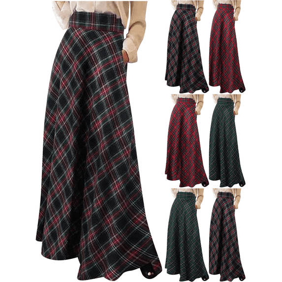 FEIIBMOYRIA Women Maxi Skirts Women's Casual Plaid High Waist Long Classic Trendy Flowy A-Line Skirts for Daily Office Wear