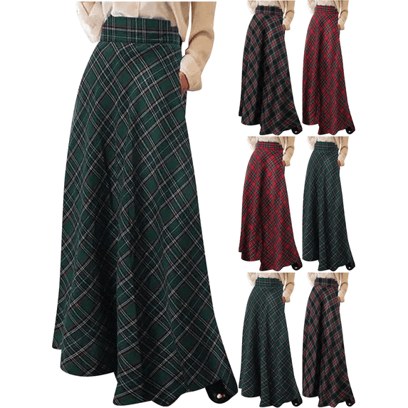 FEIIBMOYRIA Women Maxi Skirts Women's Casual Plaid High Waist Long Classic Trendy Flowy A-Line Skirts for Daily Office Wear