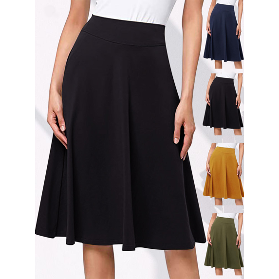 FEIIBMOYRIA Women Midi Long Skirts Women's High Waist Solid Color Long Knit A-Line Casual Flowy Daily Office Wear Skirts