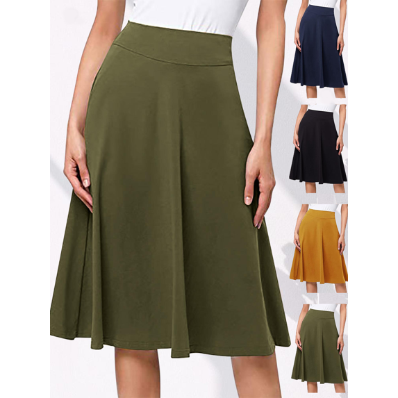 FEIIBMOYRIA Women Midi Long Skirts Women's High Waist Solid Color Long Knit A-Line Casual Flowy Daily Office Wear Skirts
