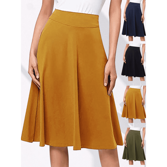FEIIBMOYRIA Women Midi Long Skirts Women's High Waist Solid Color Long Knit A-Line Casual Flowy Daily Office Wear Skirts