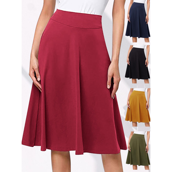 FEIIBMOYRIA Women Midi Long Skirts Women's High Waist Solid Color Long Knit A-Line Casual Flowy Daily Office Wear Skirts