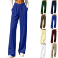 thumbnail image 1 of FEIIBMOYRIA Women Straight Pants Fashion Soft V-Shaped Ruched Elastic Waist Wide Leg Pants Casual Athletic Comfortable Streetwear Solid Color Long Sweat Pants with Side Pockets, 1 of 7