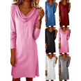 thumbnail image 1 of FEIIBMOYRIA Women V-Neck Dresses Women's Solid Color Crinkled Texture Long Sleeve Short Dresses Loose A‑Line Knee Length Casual Daily Office Commute Tunic Dresses, 1 of 8
