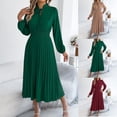 thumbnail image 1 of FEIIBMOYRIA Women's Fashion Dresses Women Ruffled Tie‑Neck Midi Long Balloon Sleeve Dresses Loose Solid Casual Flowy Pleated Dresses for Daily Holiday Party Office Commute Wear, 1 of 9