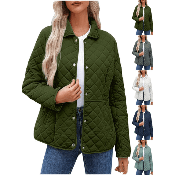FEIIBMOYRIA Women's Jackets Women Quilted Shirt Collar Snap Button Side Pockets Long Sleeve Jackets Solid Color Loose Casual Daily Outing Office Commute Outerwear