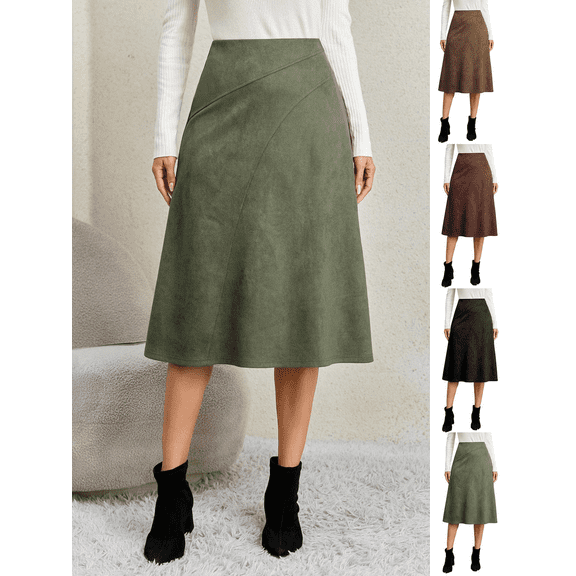 FEIIBMOYRIA Women's Midi Long Skirts Women A-Line High Waist Solid Color Casual Trendy Graceful Comfy Daily Holiday Skirts
