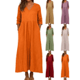 thumbnail image 1 of FEIIBMOYRIA Women's V-Neck Dresses Women Loose Cotton Linen Long Sleeve Maxi Dresses Casual High Waist Flowy A‑Line Ankle Length Daily Resort Wear Dresses, 1 of 7