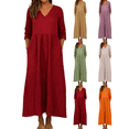 thumbnail image 1 of FEIIBMOYRIA Women's V-Neck Dresses Women Loose Cotton Linen Long Sleeve Maxi Dresses Casual High Waist Flowy A‑Line Ankle Length Daily Resort Wear Dresses, 1 of 7