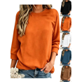thumbnail image 1 of FEIIBMOYRIA Women's Sweatshirts Soft Fall Crew Neck Three Quarter Sleeve Pullover Shirts Loose Fit Casual Basic Daily Loungwear Layering Tops, 1 of 5