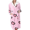 thumbnail image 1 of FEIJIBA Hooded Plush Fleece Bathrobe Women's Robe Long Warm Loungewear Jacket Printed Comfort Robes for Women Valentine's Day, 1 of 5