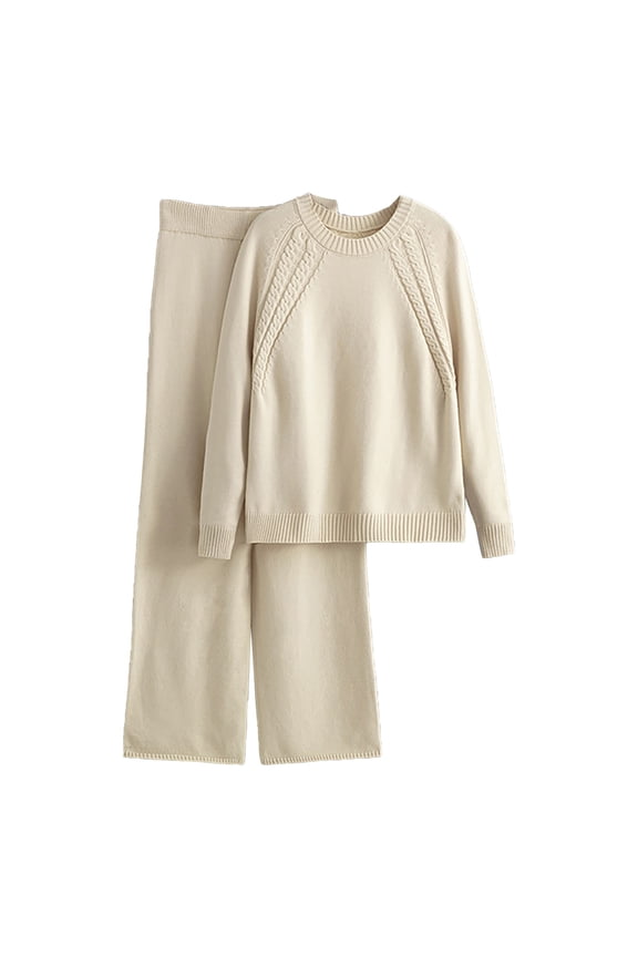 Pajamas for Women Set Autumn Winter Solid Color Long Sleeve Turtleneck Knit Sweater Wide Leg Pants Loose Of Home Wear Sets Women's Sleepwear Beige