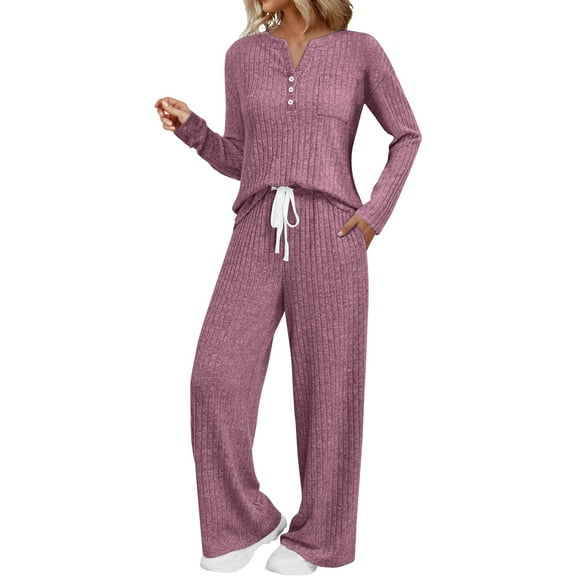 FEIJIBA Pajamas for Women Set 2 Piece Sets Fall Outfits Neck Sweater 2025 Matching Suits Clothes Women's Sleepwear Wine