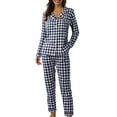 thumbnail image 1 of FEIJIBA Pajamas for Women Set Cute Pajama Sets Long Sleeve Sleepwear Button Loungewear Soft 2 Piece Pj With Pockets Pants Women's Sleepwear Blue, 1 of 3
