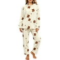 thumbnail image 1 of FEIJIBA Pajamas for Women Set Fall Winter Thickened Warm Flannel Pajama Coral Fleece Long Sleeve Loungewear Cozy 2 Piece Women's Sleepwear Beige, 1 of 3