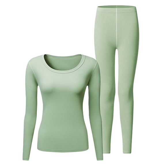 FEIJIBA Pajamas for Women Set Thermal Underwear Fleece Lined Long Base Layer Cold Winter Women's Sleepwear Green