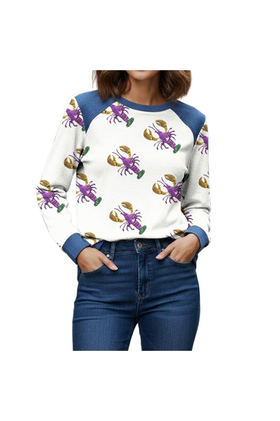 Workout Shirts Women Sweatshirts Tops Patchwork Denim Sweater Pullovers Long Sleeve Splicing Tshirts Blouses Fall Cardigan Women's Clothing Blue