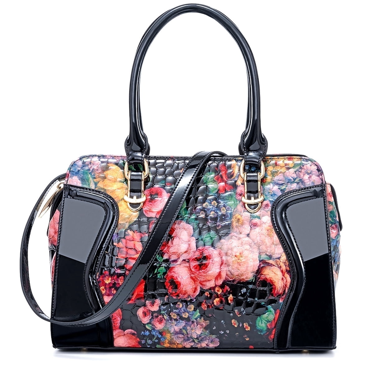 Feimina Black Rose Purse, Womens Floral Leather Tote Bag, Genuine Leather Handbags For Women, Large Purses And Crossbody Bag