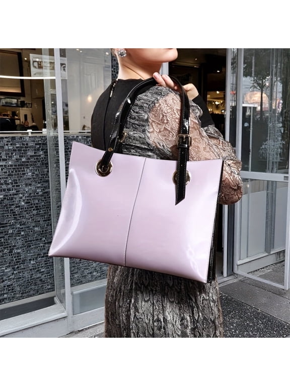 Women's Waterproof Solid Color Patent Leather Shoulder Bags, Shoulder Bags, Purple