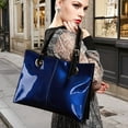 thumbnail image 1 of FEIMINA Patent Leather Shoulder Bag For Women, Luxury Designer Handbags Women,Genuine Shiny Large Leather Bag, Retro Dark Blue tote bag Purse, 1 of 10