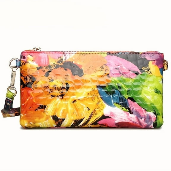 FEIMINA Women Leather Wristlet, Small Crossbody, Envelope Clutch handbag, Crocodile Embossed Personalized Zipper, Evening Mini Shoulder Bag(Doodle)