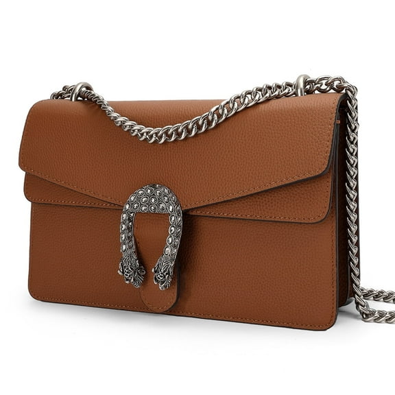 Feimina Brown Square Purses Women, Genuine Leather Handbags Luxury, Designer Shoulder Bag For Women,Fashion Chains Crossbody Bags