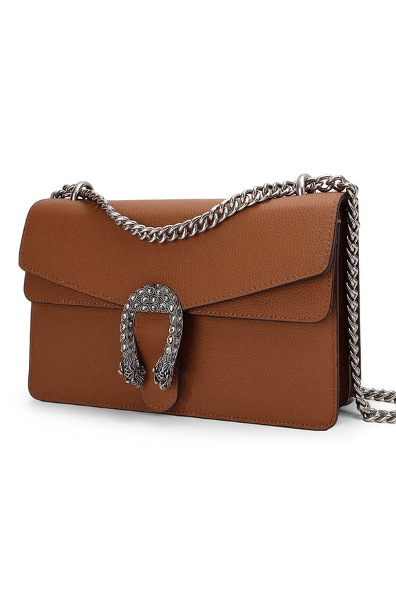 Brown Square Purses Women, Genuine Leather Handbags Luxury, Designer Shoulder Bag For Women,Fashion Chains Crossbody Bags