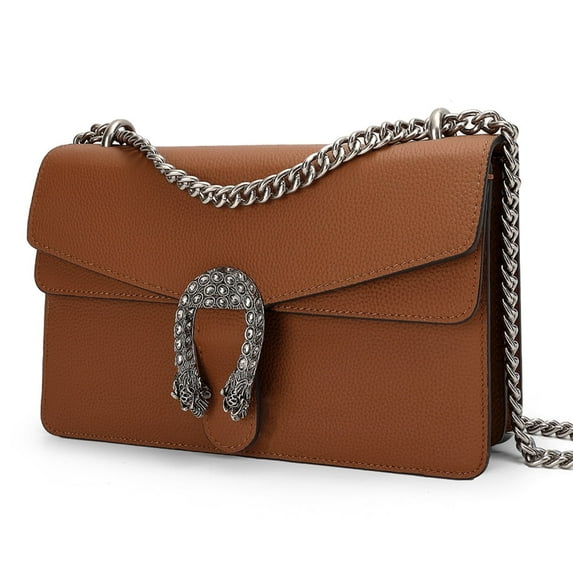 Feimina Brown Square Purses Women, Genuine Leather Handbags Luxury, Designer Shoulder Bag For Women,Fashion Chains Crossbody Bags