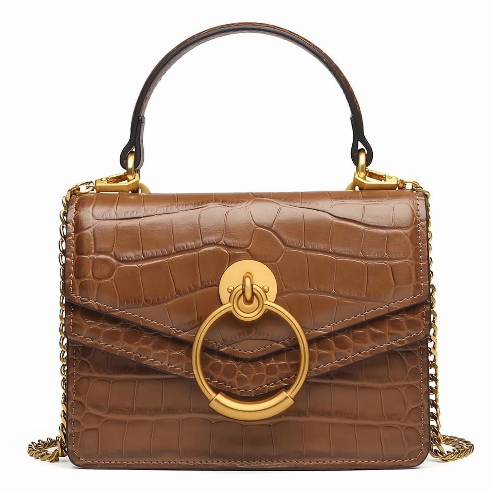 FEIMINA Genuine Leather Purses Handbags,Chain Crossbody Bags For Women,Shoulder Bag,Cute Tote,Magnetic Clasp, Flap(Brown)