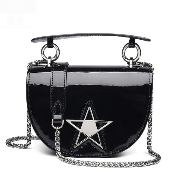 FEIMINA Black Patent Leather Purse, Designer Handbag, Leather Crossbody Bags For Women, Small Chain Purses And Shoulder Bag