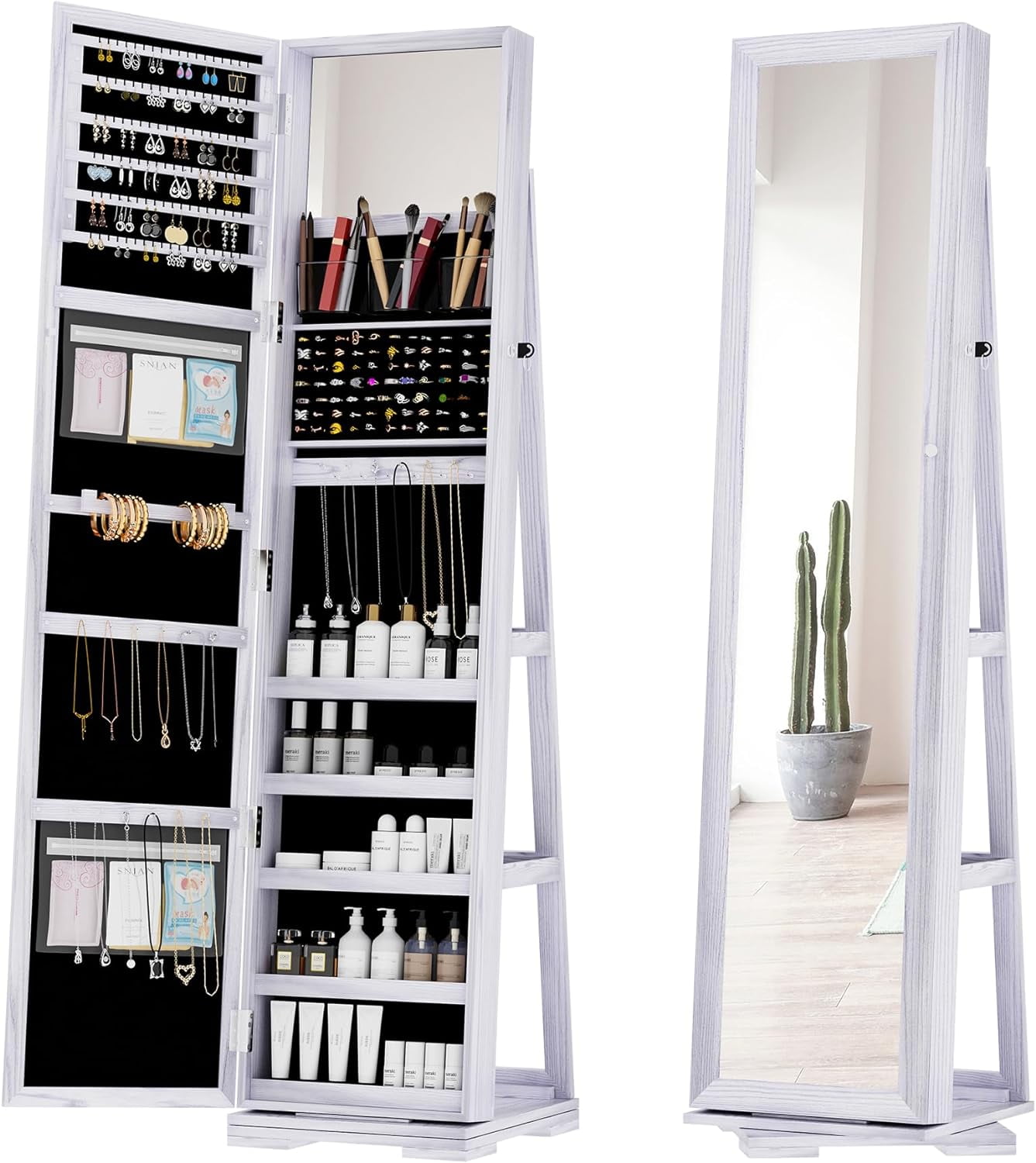 FEINING 360° Rotating Full Length Mirror Jewelry Armoire, 66” Large