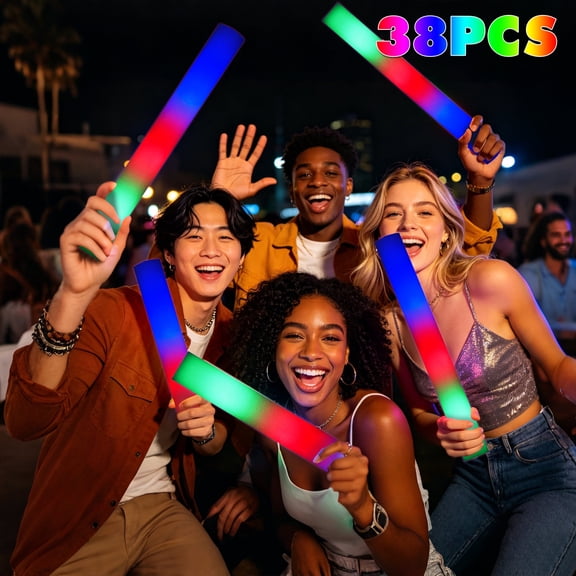 FEINYTAA 38pcs Foam Glow Sticks, LED Light up Foam Sticks Bulk, Dance Floor Props Party Supplies for Weddings, Birthdays, Concerts, Raves