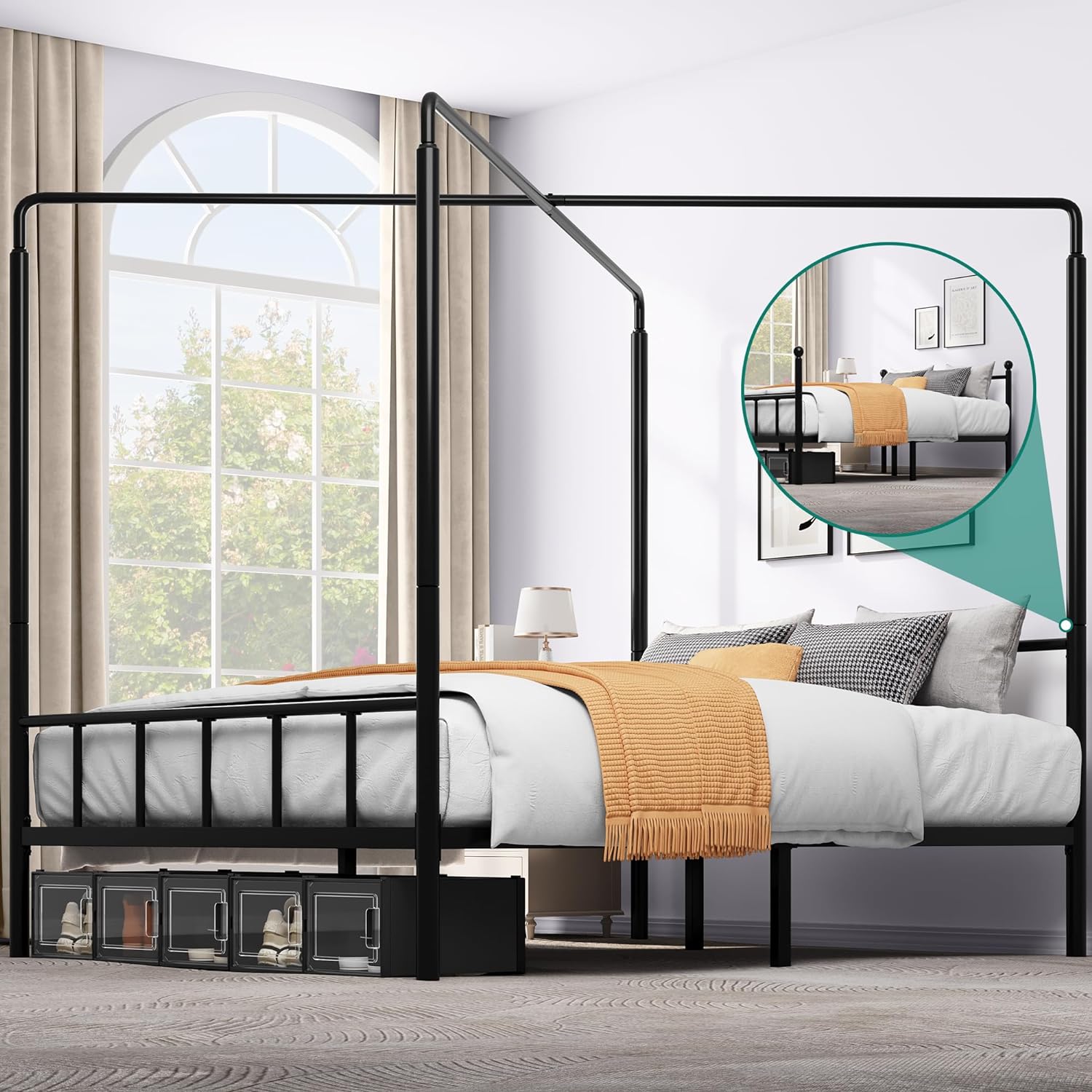 FEIRO Canopy Bed Frame, King Size Bed Frame with Headboard & Footboard ...