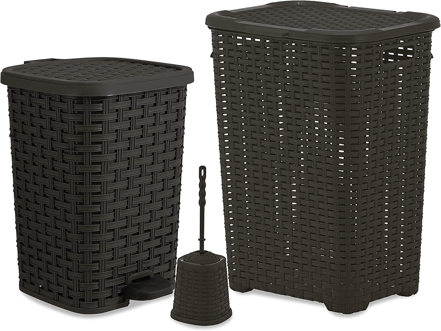 FEIRO Wicker Bathroom Set 60L Laundry Hamper, 12qt Step Trash Can