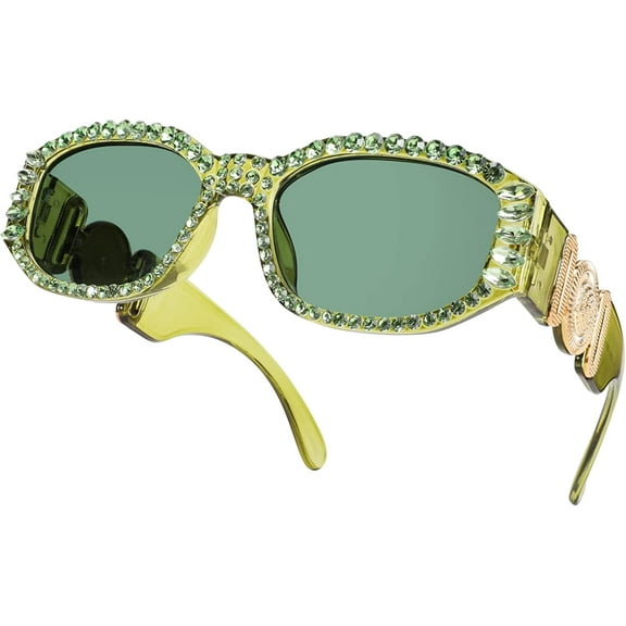 FEISEDY Chunky Rectangle 90s Sunglasses Men Women Crystal Sunglasses UV400 Sparkling Fahion Temple B2880